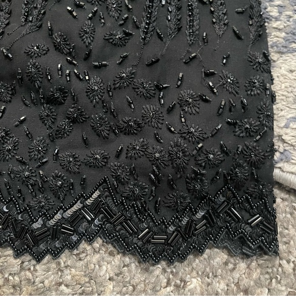 VINTAGE ESCADA COUTURE Black 100% Silk Beaded Mini Dress Size 34 USA XS - Picture 8 of 13